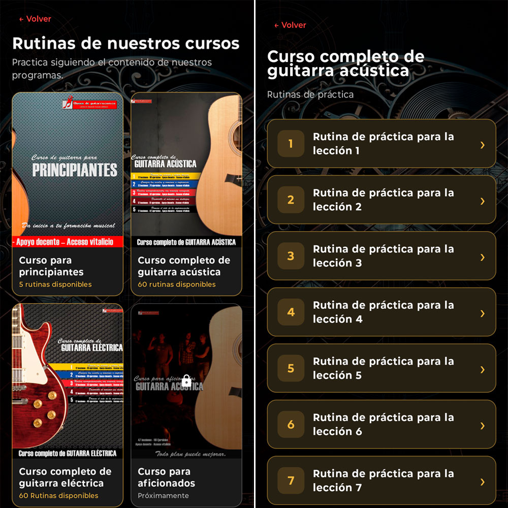 Aplicación de asistente de práctica para guitarra